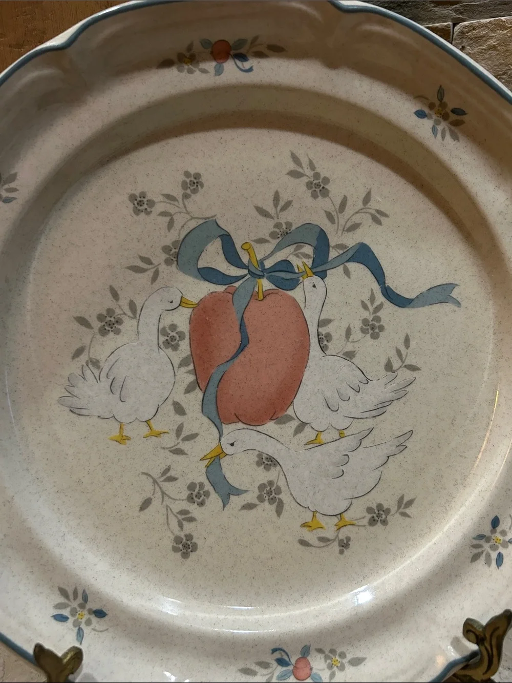(4) INTERNATIONAL CHINA “Marmalade” Fruit Floral Duck Stoneware Dinner Plates
